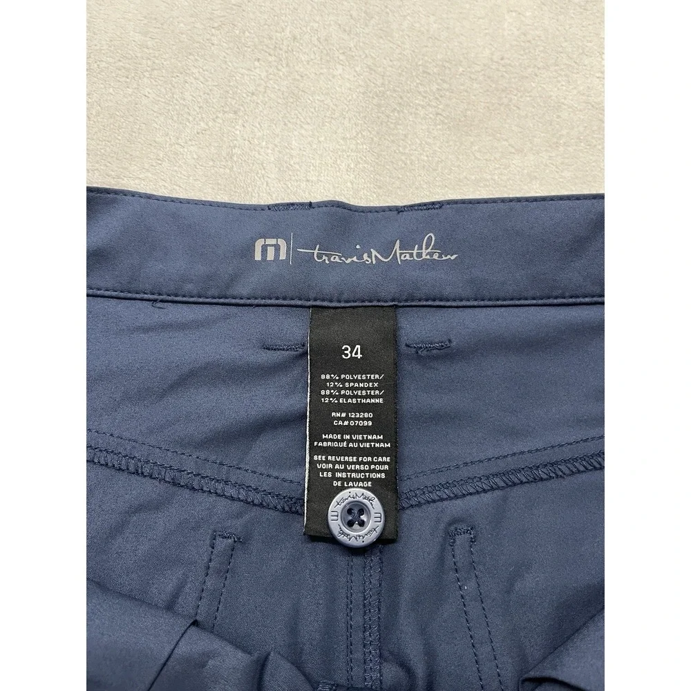 Travis Mathew Trevino Pants Men 34x31.5 Navy 5-Pockets Stretch Tapered Leg Golf